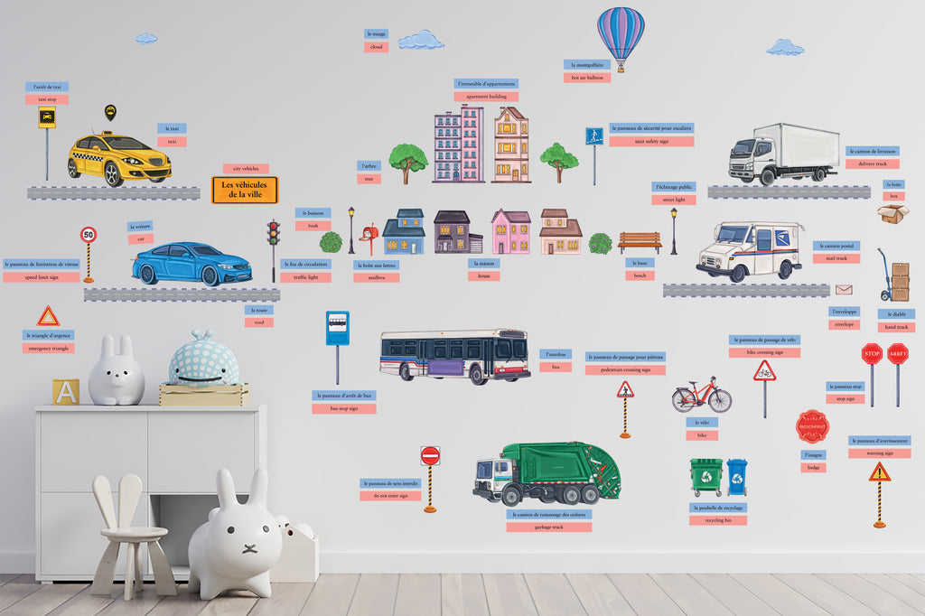 Passionfruit Kids Bilingual Wall Decals - French (City Vehicles)
